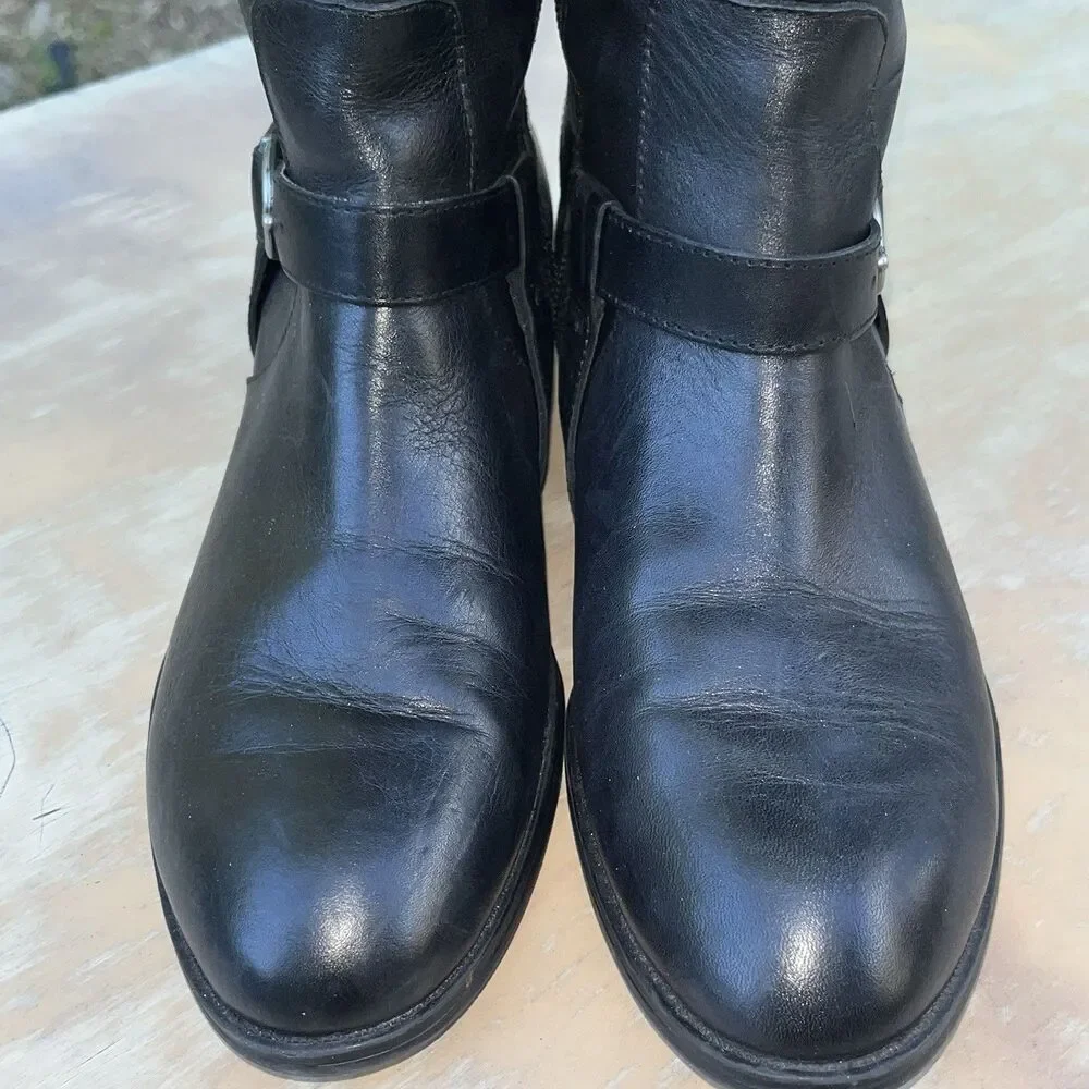 Lauren Ralph Lauren Margarite Black Leather Knee High Riding Boots 8B Buckle Zip